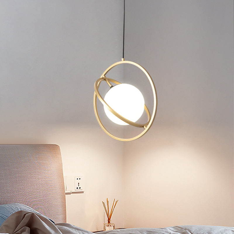 Gold Round Hanging Ceiling Light: Simple 1-Head Metal Drop Lamp For Dining Room
