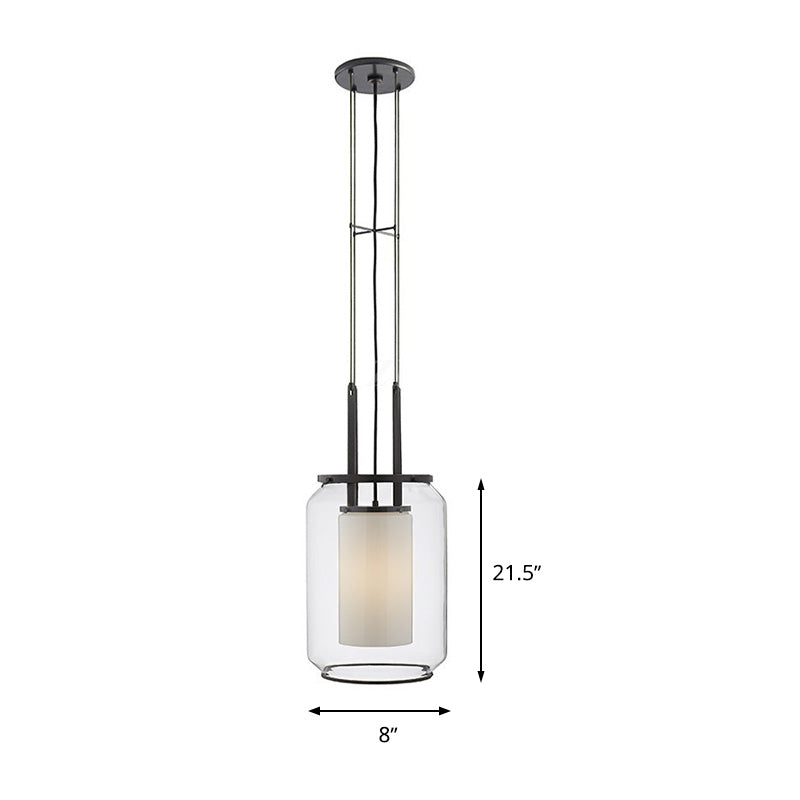 Modern Black Hanging Pendant with Clear Glass Shade for Bedroom - Down Lighting