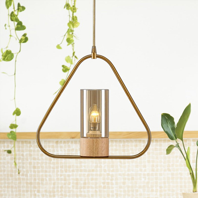 Modern Gold Triangle Pendant Light For Living Room With 1 Head Drop Metal Design