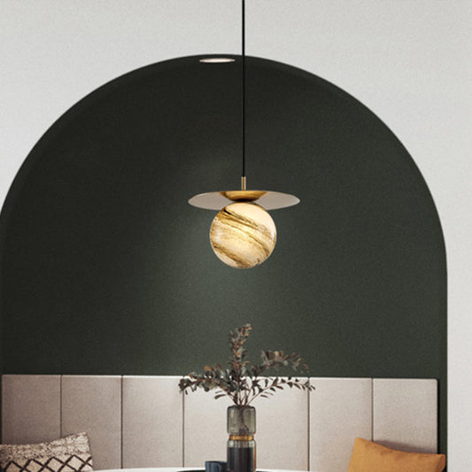 Modern Frosted Glass Sphere Pendant Light with LED Bulb - Gold Finish for Kitchen Ceiling