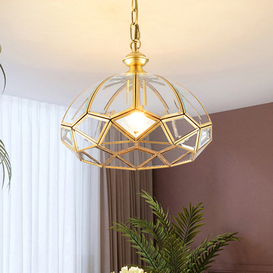 Modern Gold Clear Glass Ceiling Pendant - Multifaceted 1-Light Drop Lamp, Ideal for Dining Room