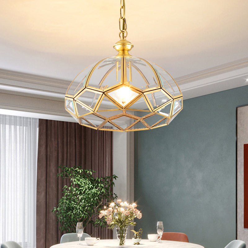Modern Gold Clear Glass Ceiling Pendant - Multifaceted 1-Light Drop Lamp, Ideal for Dining Room
