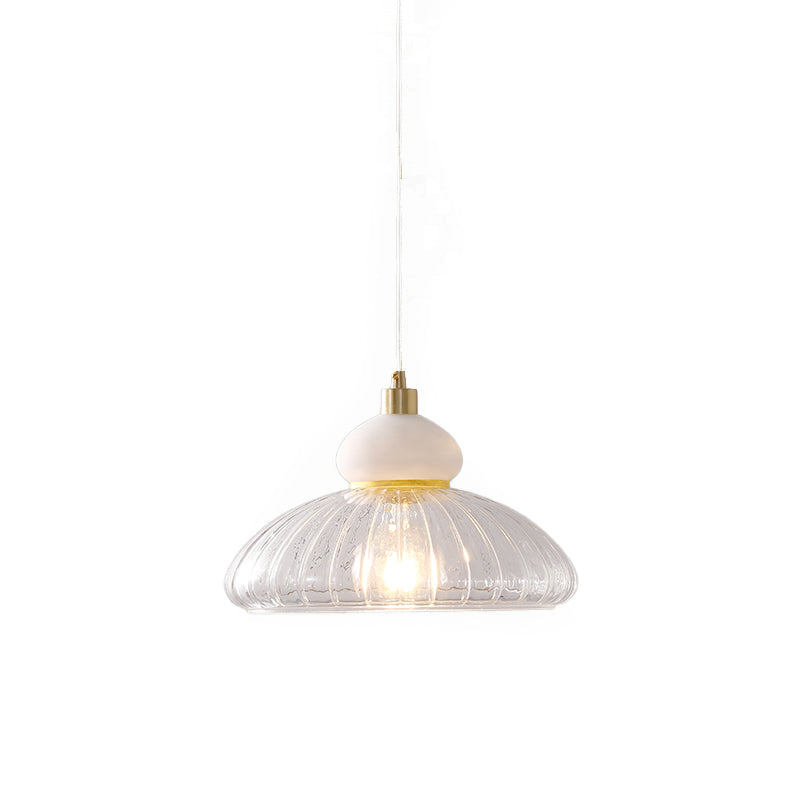 Modern 1-Bulb Ceiling Pendant With Clear Glass Shade - Elegant White Dome Design