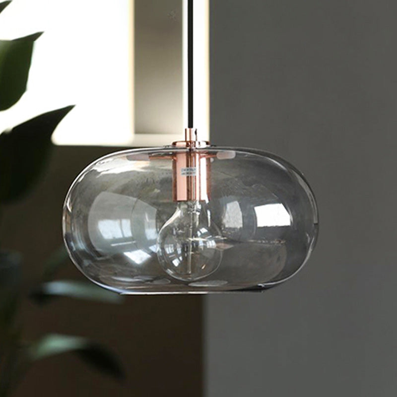 Smoke Gray Glass Oval Pendant Ceiling Light For Bedroom With Simplicity Design And 1 Bulb