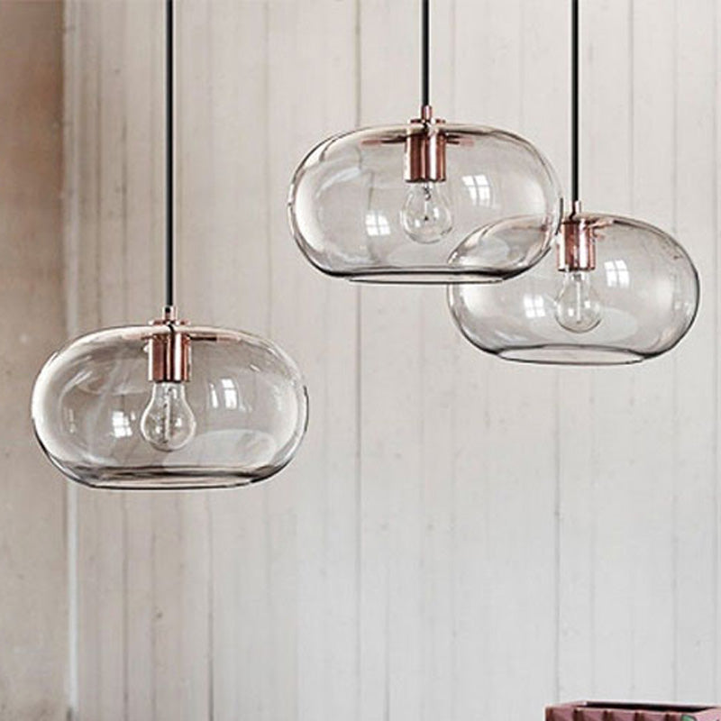 Smoke Gray Glass Oval Pendant Ceiling Light For Bedroom With Simplicity Design And 1 Bulb