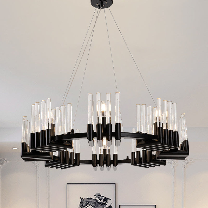 Contemporary Black Iron Chandelier - 6/8 Lights Crystal Tube Ceiling Light Fixture