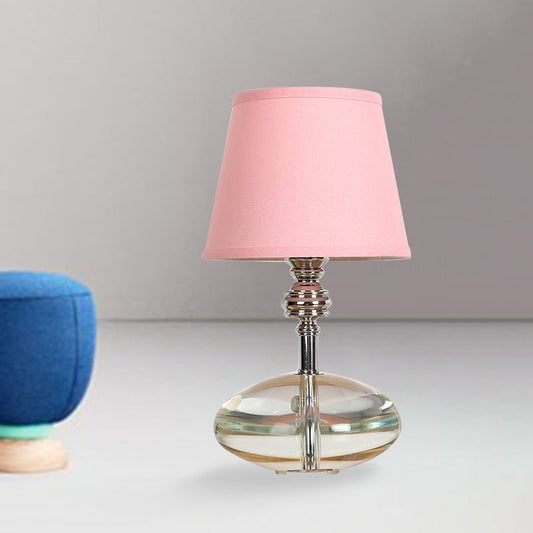 Conical Pink Fabric Night Lamp With Crystal Base - Lodge Nightstand Light