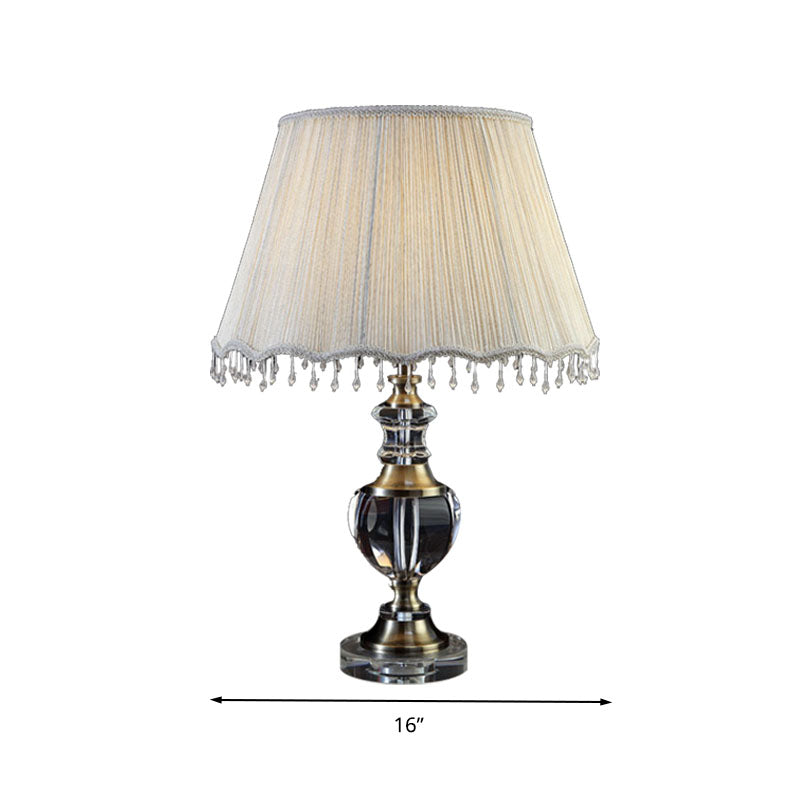 14/16 Traditional Cream Gray Crystal Nightstand Lamp With Cone Fabric Shade - Bedroom Night Table
