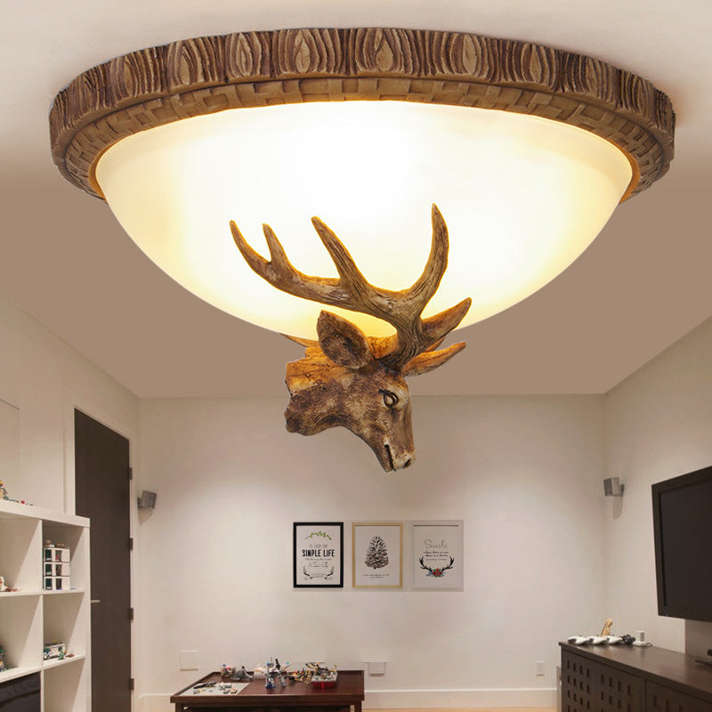 Traditional Brown Dome 3-Head Resin Flush Mount Light Fixture - Close-to-Ceiling Lamp for Living Room