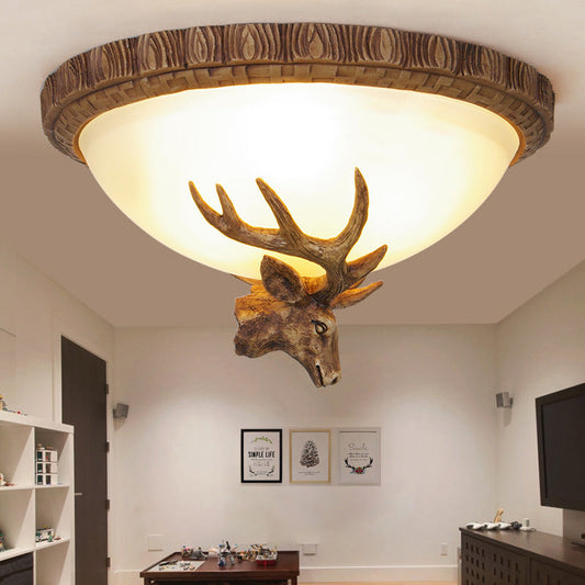 Traditional Brown Dome 3-Head Resin Flush Mount Light Fixture - Close-to-Ceiling Lamp for Living Room