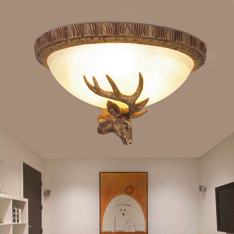 Traditional Brown Dome 3-Head Resin Flush Mount Light Fixture - Close-to-Ceiling Lamp for Living Room