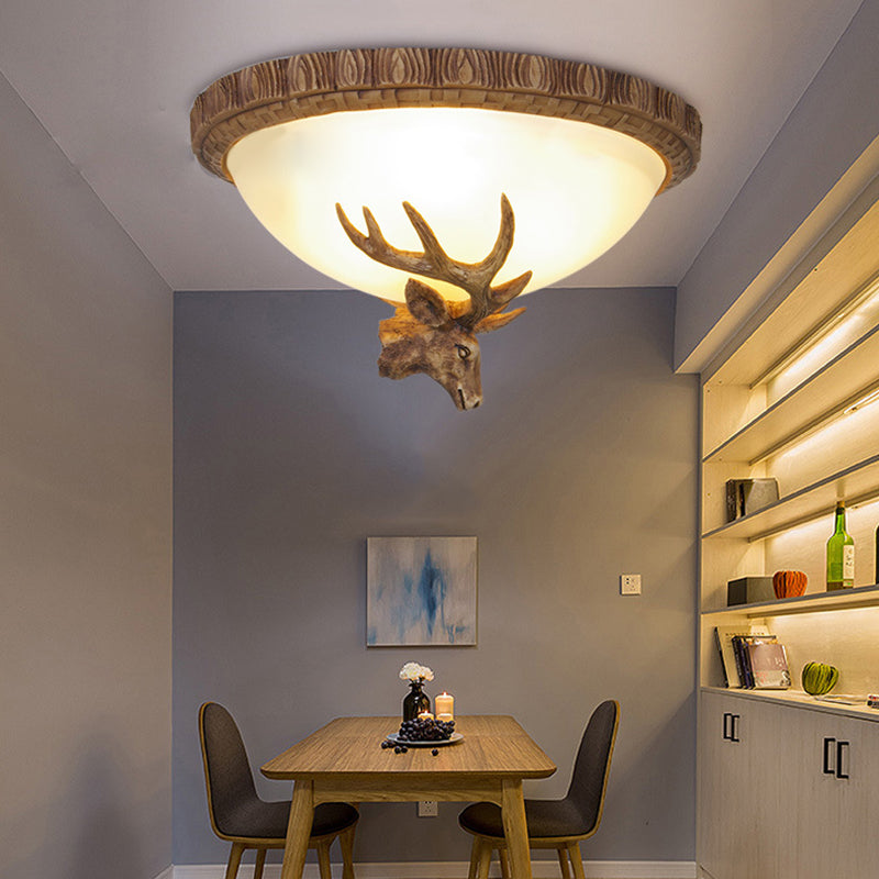 Traditional Brown Dome 3-Head Resin Flush Mount Light Fixture - Close-to-Ceiling Lamp for Living Room