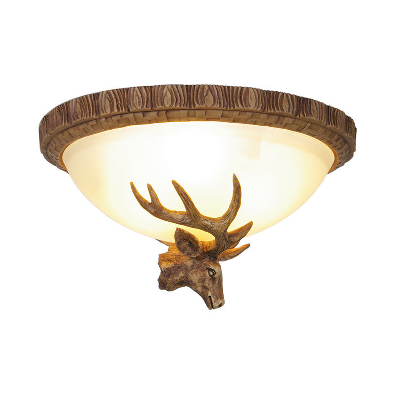 Traditional Brown Dome 3-Head Resin Flush Mount Light Fixture - Close-to-Ceiling Lamp for Living Room