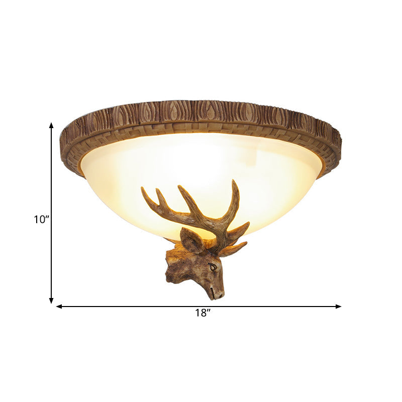 Traditional Brown Dome 3-Head Resin Flush Mount Light Fixture - Close-to-Ceiling Lamp for Living Room