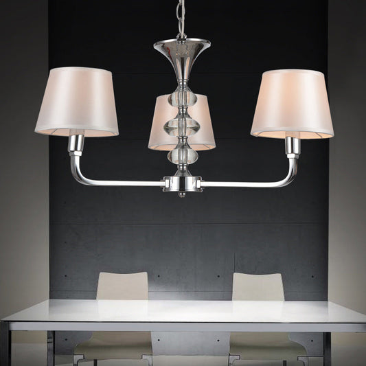 Traditional Beige Fabric Tapered Chandelier - 3 Bulb Ceiling Fixture For Kitchen
