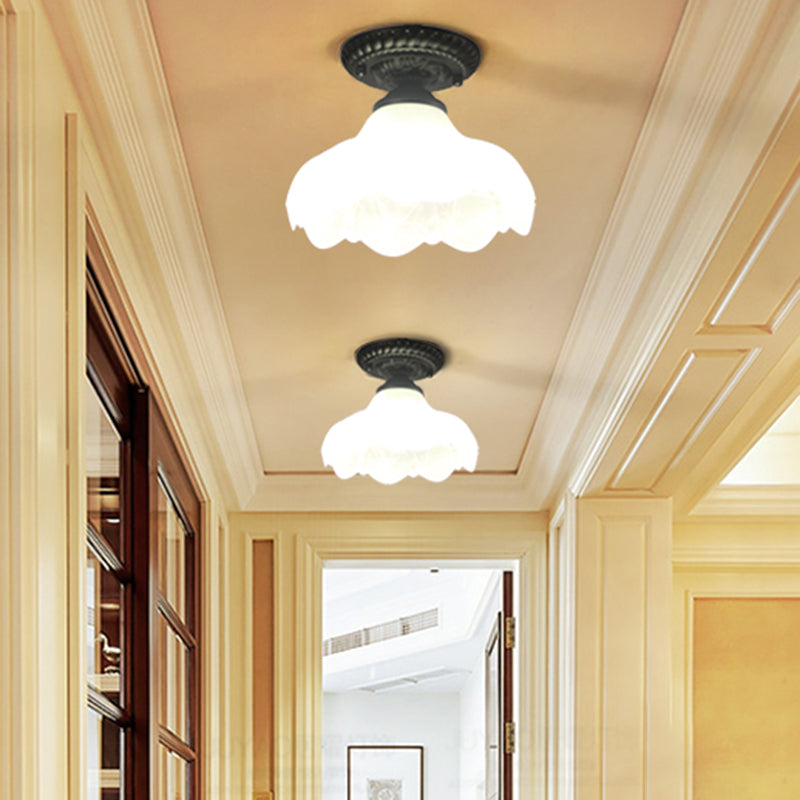 Traditional White Glass Ceiling Mounted Flush Mount Lamp for Corridor