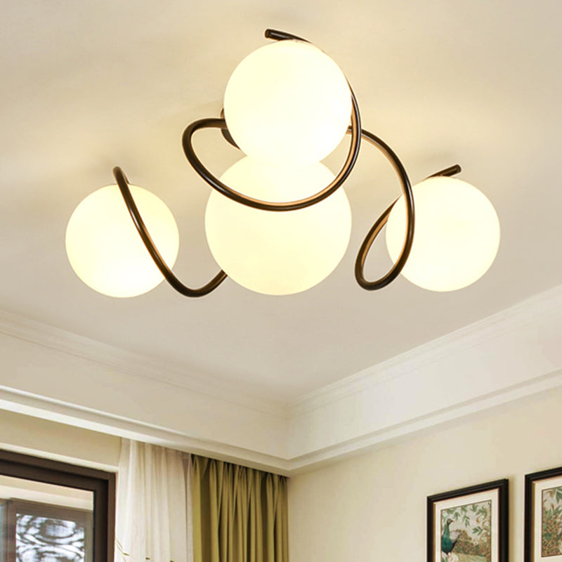 Orb Opal Glass Semi Flush Light - Traditional Black/White - 4/7 Lights - Living Room Ceiling Lighting - 22"/34" Wide