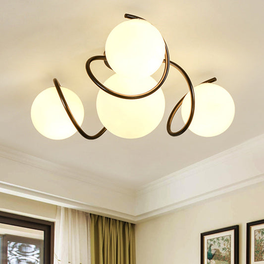 Orb Opal Glass Semi Flush Light - Traditional Black/White - 4/7 Lights - Living Room Ceiling Lighting - 22"/34" Wide