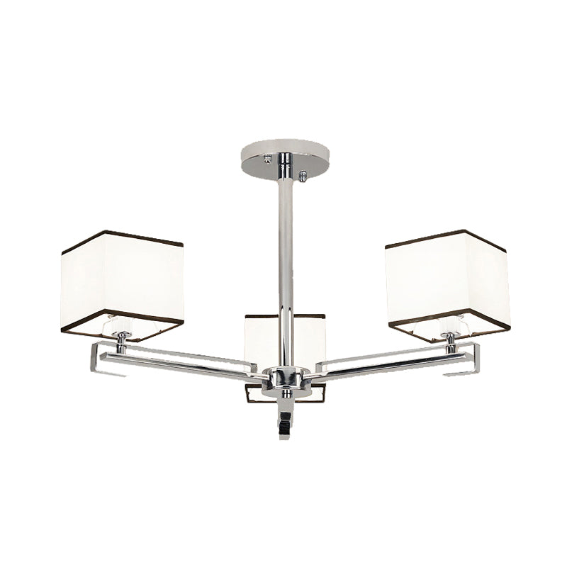 White Fabric Square Pendant Chandelier - 3/6/8 Lights Classic Light For Living Room