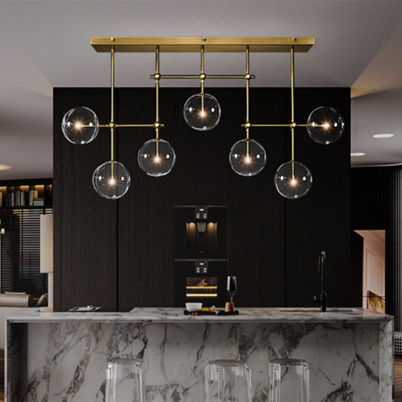 Nordic Clear Glass 7-Bulb Black/Gold Sphere Island Pendant Light For Living Room