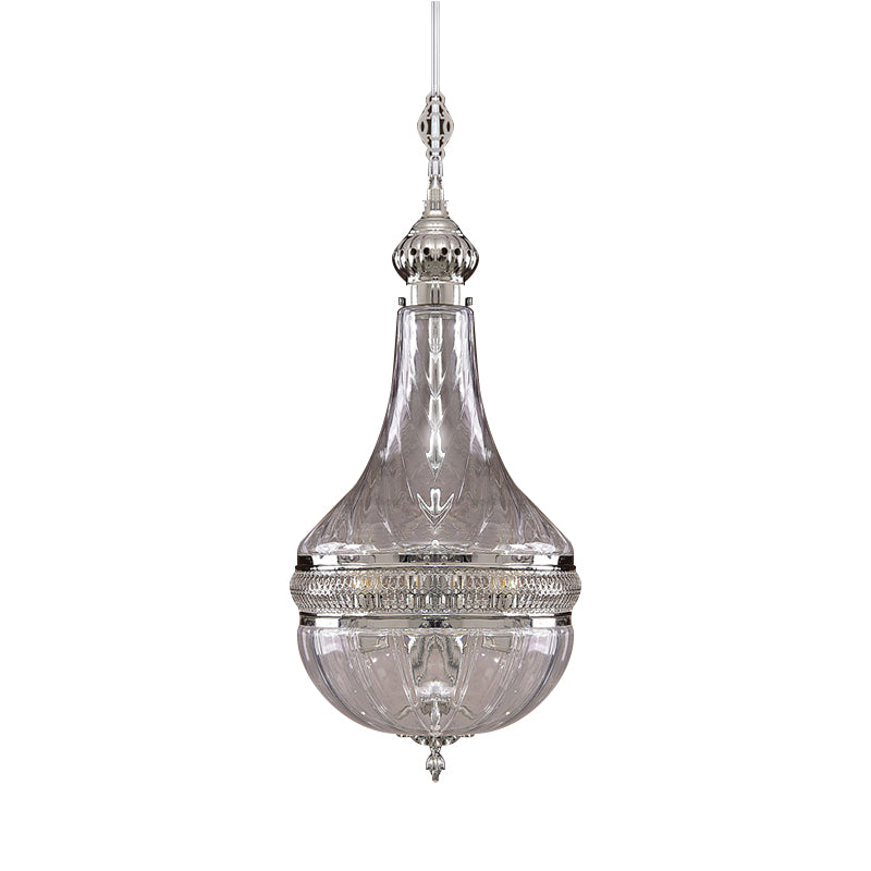 Clear Glass Brass/Chrome Gourd Chandelier - 12/16 Wide Colonial Design 4 Bulbs Ceiling Light