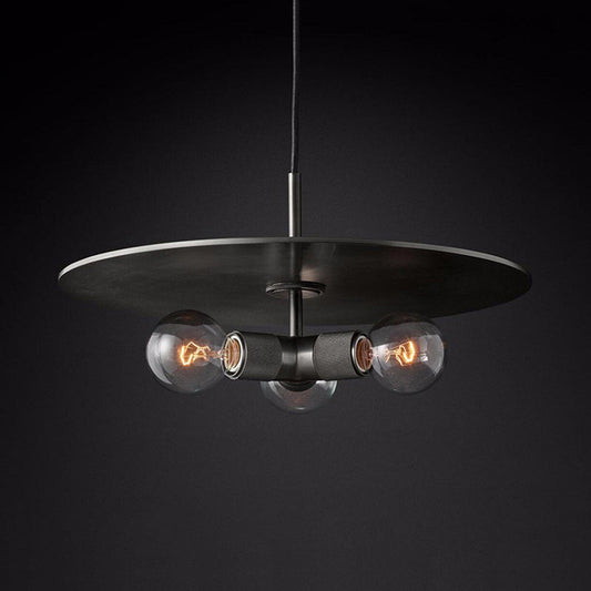 Retro Exposed Bulb Chandelier Lamp - 3 Heads Black/Brass/Chrome Clear Glass Pendant Light With Metal