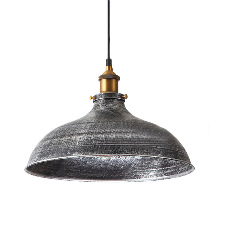 Giulia - Lampe suspendue vintage gris argenté à 1 ampoule avec abat-jour en métal de style antique et cordon enfichable