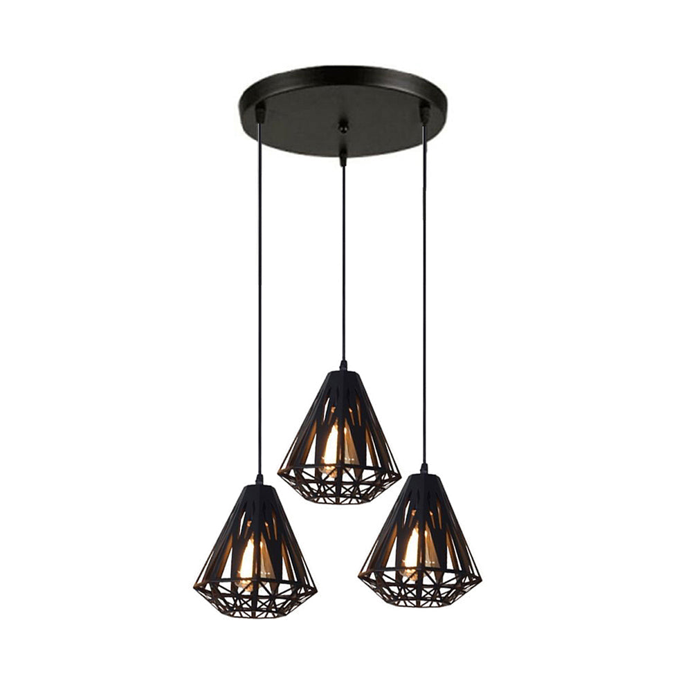 Stylish Wire Cage Suspension Light with Diamond Shade - Loft 3-Head Metal Ceiling Fixture (Black/White)