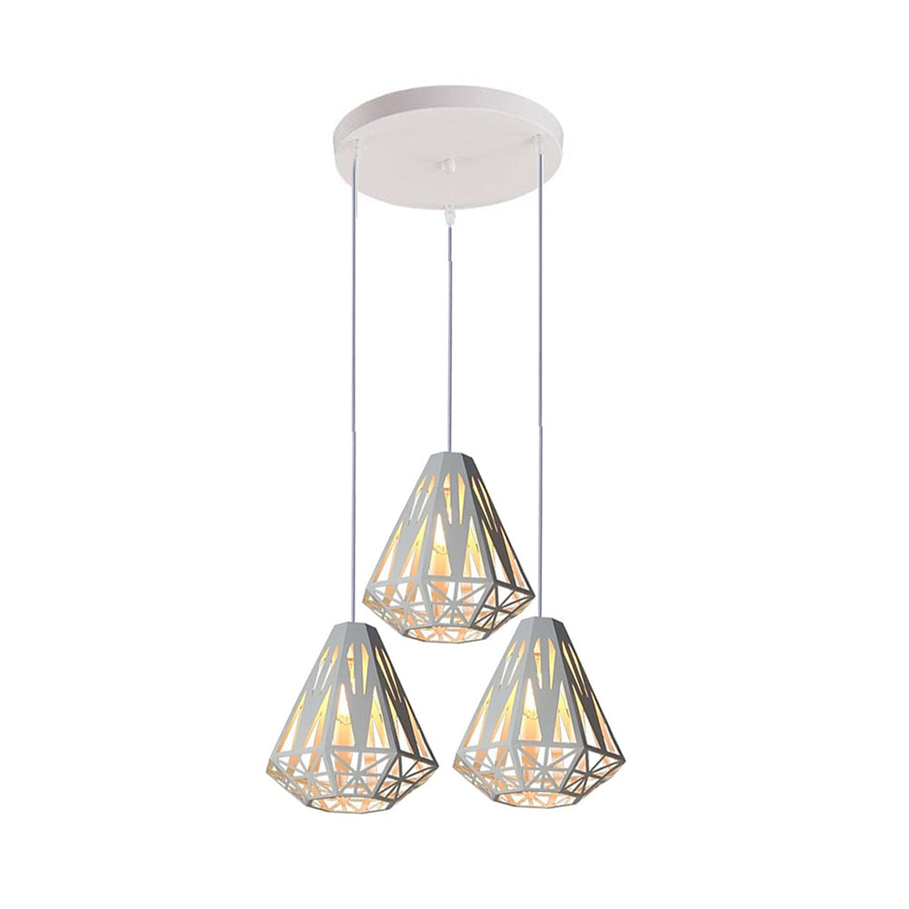 Stylish Wire Cage Suspension Light with Diamond Shade - Loft 3-Head Metal Ceiling Fixture (Black/White)