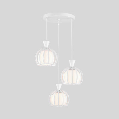 Suspension en forme de dôme en métal rétro avec abat-jour en verre laiteux - Luminaire suspendu d'intérieur à 3 ampoules en noir/blanc