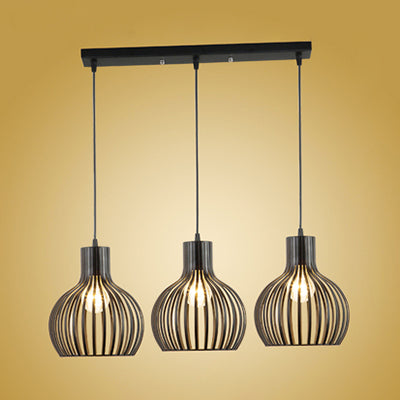Black Iron Onion Cage Pendant Light With 3 Stylish Loft Dining Room Lights / Linear