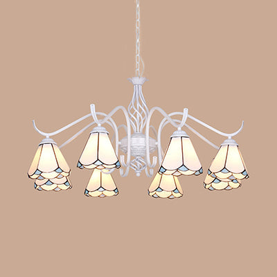 Suspension d'intérieur Tiffany bleu/blanc : lustre conique multi-lumières avec chaîne en métal - Idéal pour le salon