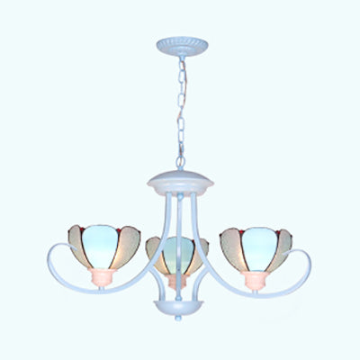Lustre en pétales de verre teinté avec chaîne suspendue - Bleu 3/6/8 lumières - Plafonnier moderne pour hall