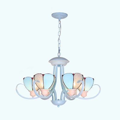 Lustre en pétales de verre teinté avec chaîne suspendue - Bleu 3/6/8 lumières - Plafonnier moderne pour hall