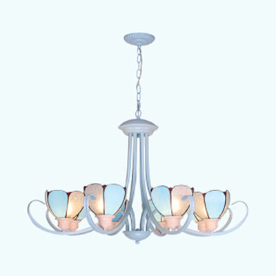Lustre en pétales de verre teinté avec chaîne suspendue - Bleu 3/6/8 lumières - Plafonnier moderne pour hall