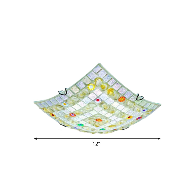 Tiffany Style Square Shell Flush Mount Ceiling Light with 3 Lights, White - Ideal for Kitchen (12"/16"/19.5" Wide)