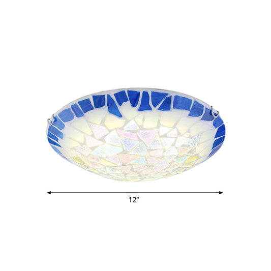 Baroque Stained Glass Bowl Flushmount Light - Blue 12/16/19.5 Wide 3 Lights