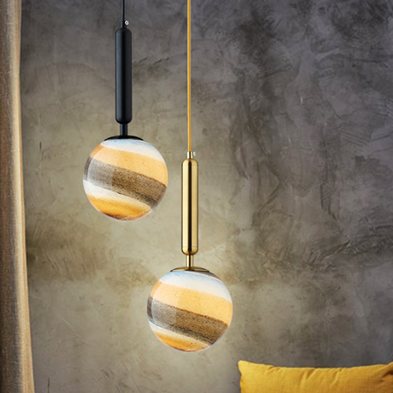 Contemporary Gold/Black Bedroom Pendant Lamp with Frosted Glass Shade