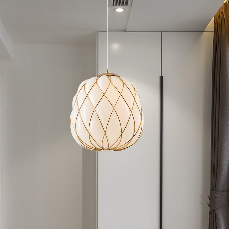 Modern Gold Glass Pendulum Ceiling Lamp for Bedroom - Stylishly Wrapped, 1-Head Design