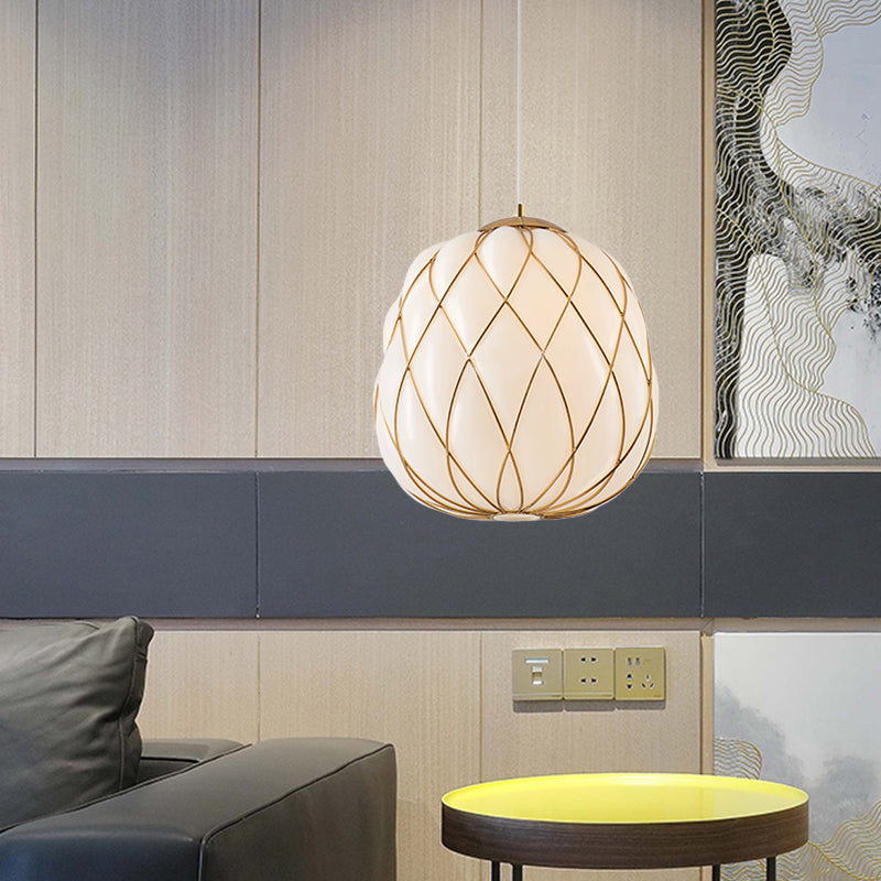 Modern Gold Glass Pendulum Ceiling Lamp for Bedroom - Stylishly Wrapped, 1-Head Design