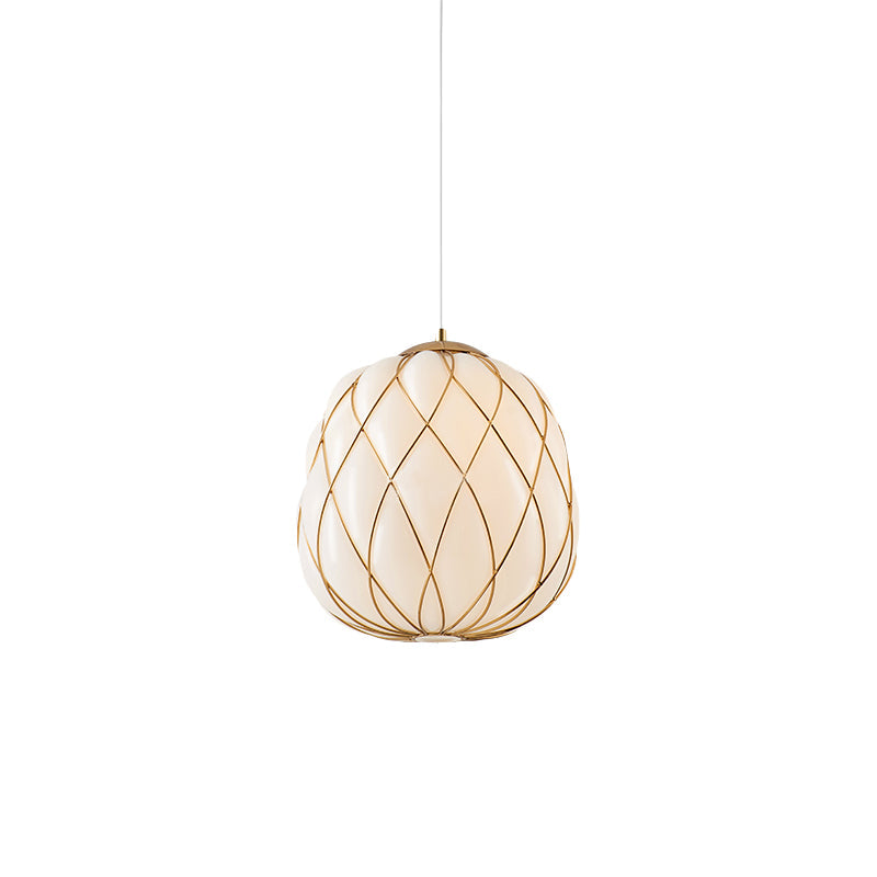 Modern Gold Glass Pendulum Ceiling Lamp For Bedroom - White Wrap 1 Head