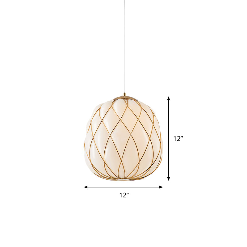 Modern Gold Glass Pendulum Ceiling Lamp For Bedroom - White Wrap 1 Head