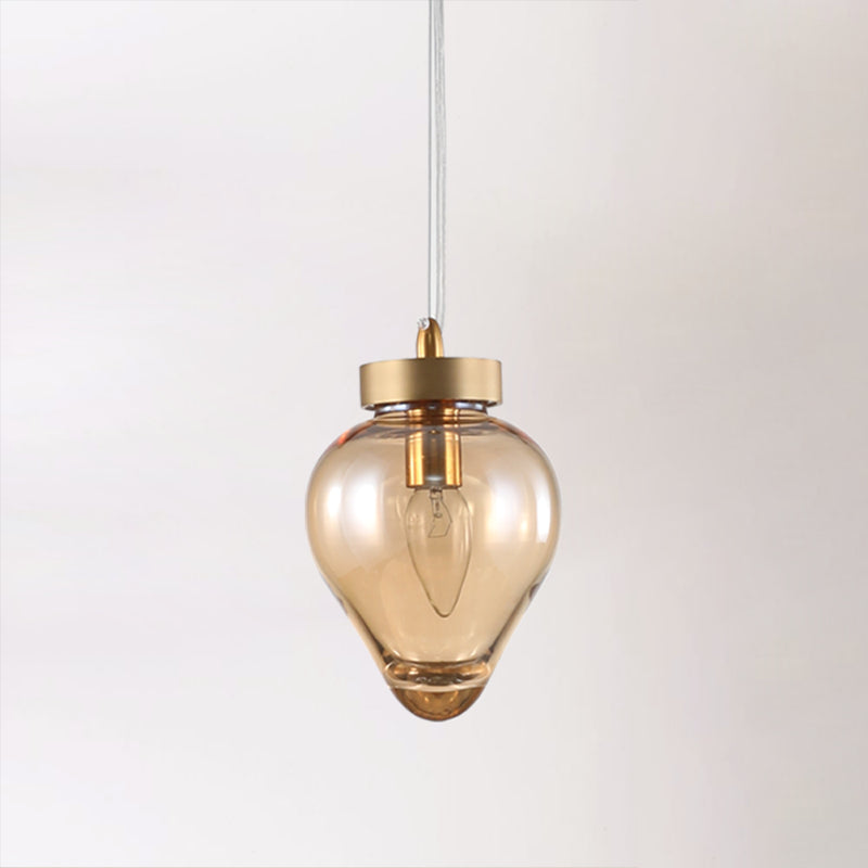 Modern Amber Glass Pendant With Gold Urn Design - Perfect For Dining Room Lighting