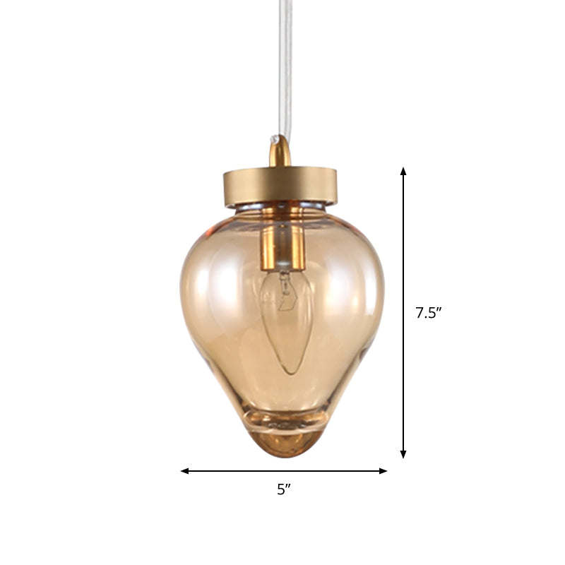 Modernist Gold Urn Pendant Lamp with Amber Glass - Perfect for Dining Room