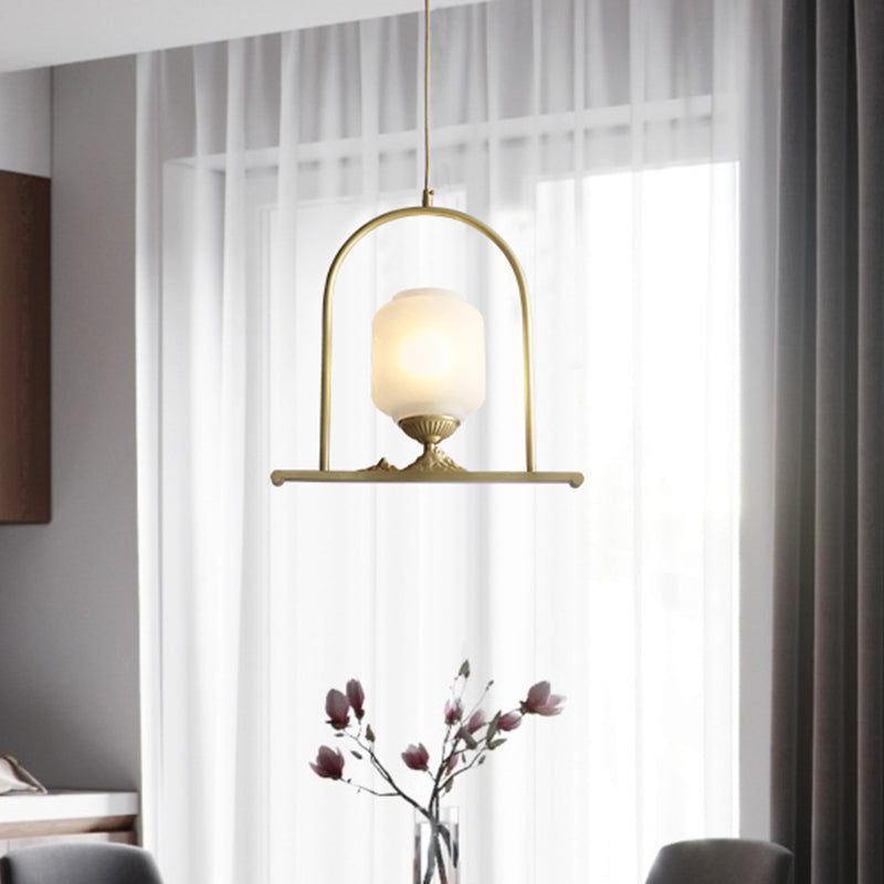 Modern Opal Glass Jar Pendant Light Fixture With 1 Head Brass Ceiling Lamp - Ideal For Restaurants