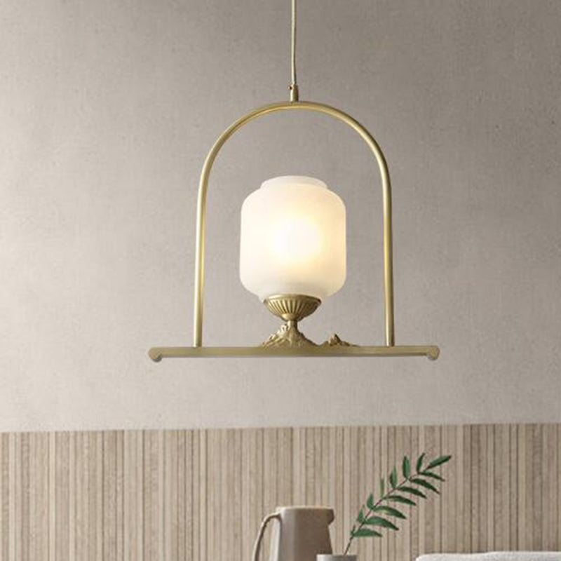Modern Opal Glass Jar Pendant Light Fixture With 1 Head Brass Ceiling Lamp - Ideal For Restaurants