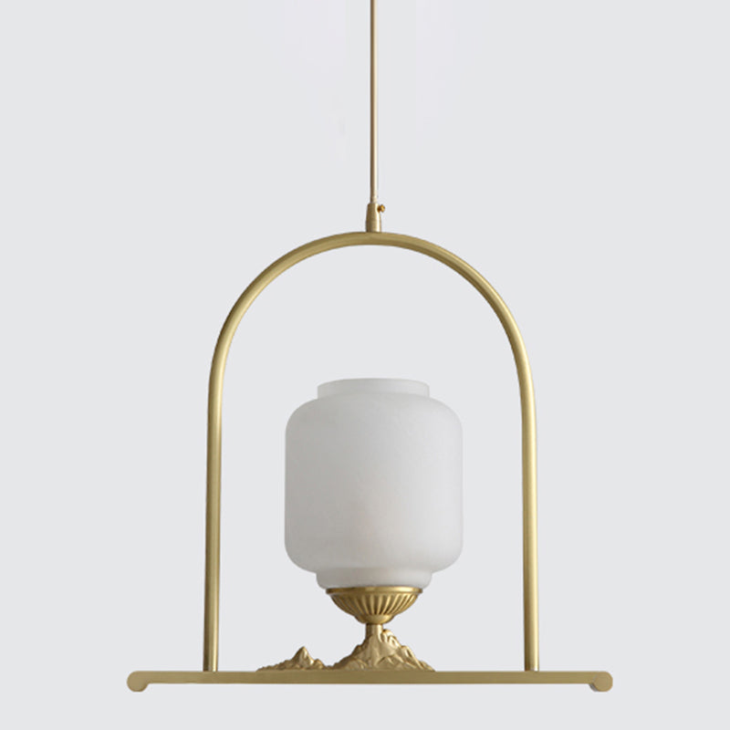 Modern Opal Glass Jar Pendant Light with Brass Ceiling Mount – Ideal for Restaurants