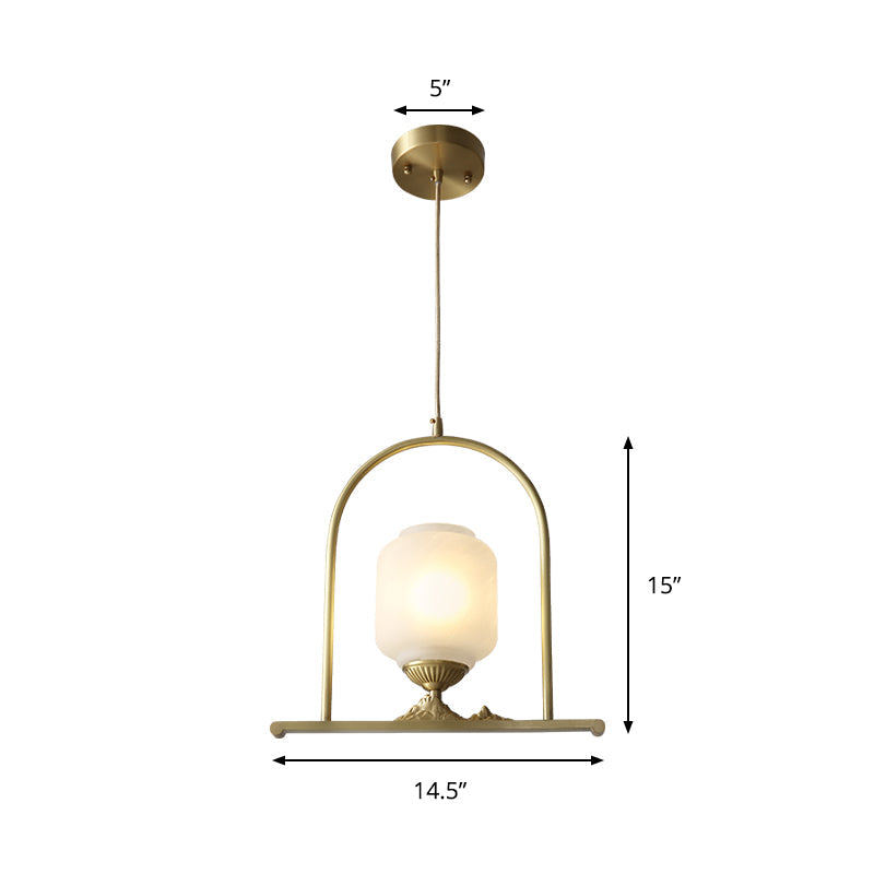 Modern Opal Glass Jar Pendant Light Fixture With 1 Head Brass Ceiling Lamp - Ideal For Restaurants