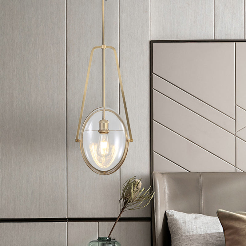 Simplicity 1-Head Clear Glass Drop Pendant Light for Dining Room - Gold Elliptical Hanging Ceiling Lamp