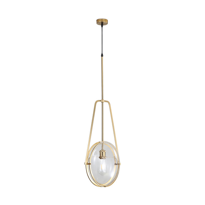 Sleek Gold Elliptical Hanging Ceiling Light With Clear Glass Drop - Ideal For Dining Room 1 Head